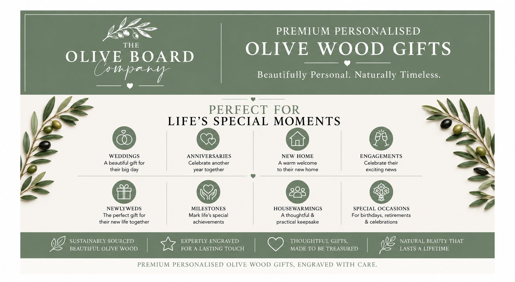 The Olive Board Company — perfect for life's special moments: weddings, anniversaries, new homes, engagements, newlyweds, milestones, housewarmings and special occasions